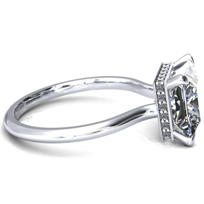 Fire Brilliance Rings Secret SquarePrincess Moissanite 4 Prong Floating Halo Engagement Ring