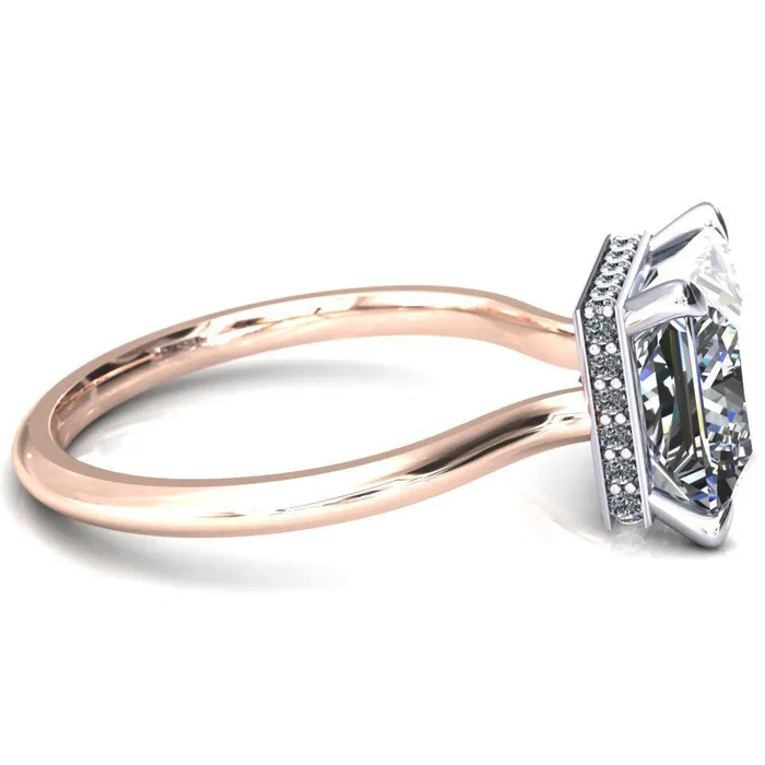 Fire Brilliance Rings Secret SquarePrincess Moissanite 4 Prong Floating Halo Engagement Ring