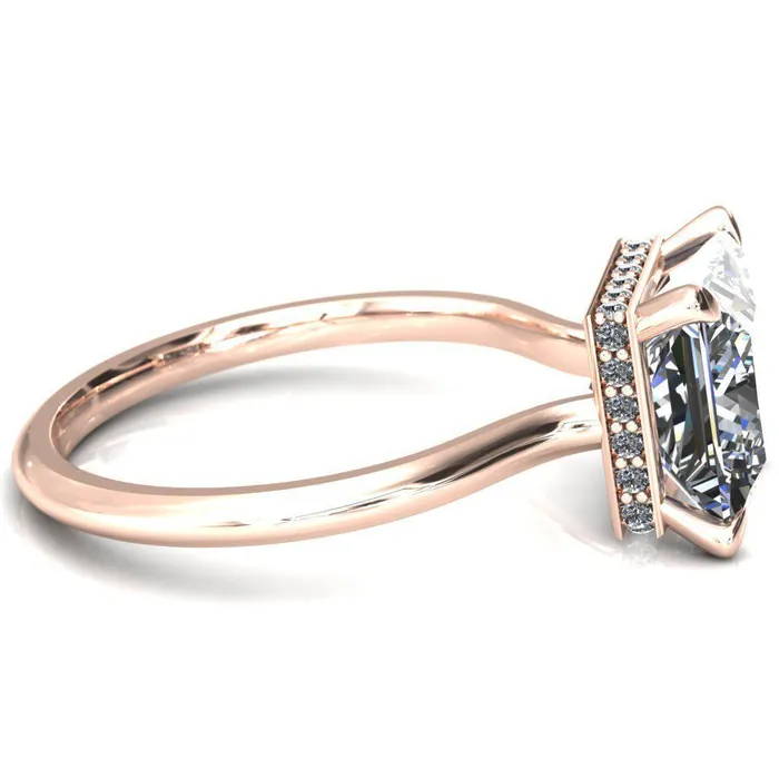 Fire Brilliance Rings Secret SquarePrincess Moissanite 4 Prong Floating Halo Engagement Ring