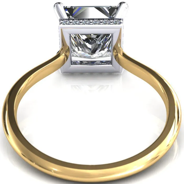 Fire Brilliance Rings Secret SquarePrincess Moissanite 4 Prong Floating Halo Engagement Ring
