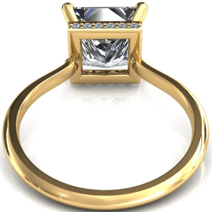 Fire Brilliance Rings Secret SquarePrincess Moissanite 4 Prong Floating Halo Engagement Ring