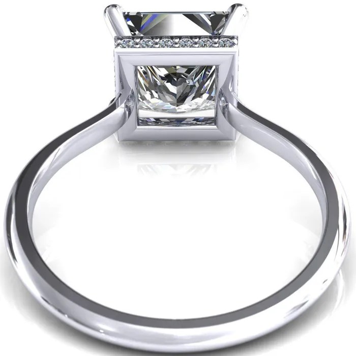 Fire Brilliance Rings Secret SquarePrincess Moissanite 4 Prong Floating Halo Engagement Ring
