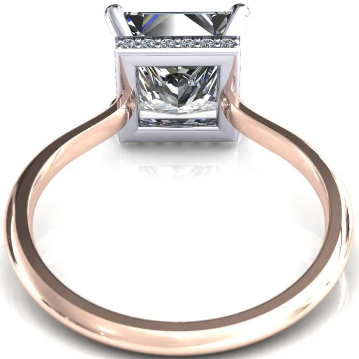 Fire Brilliance Rings Secret SquarePrincess Moissanite 4 Prong Floating Halo Engagement Ring