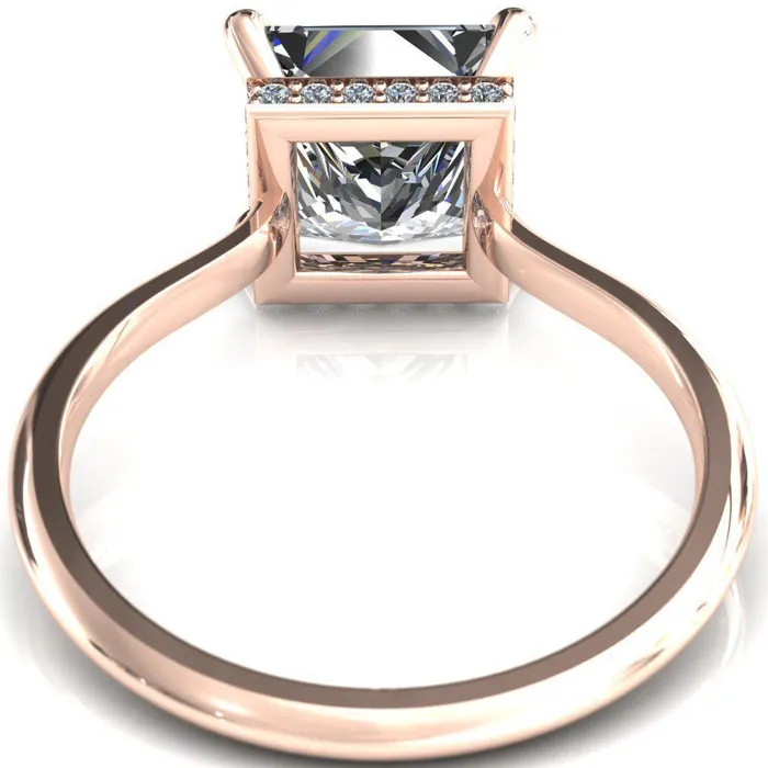 Fire Brilliance Rings Secret SquarePrincess Moissanite 4 Prong Floating Halo Engagement Ring