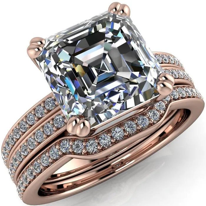 Fire Brilliance Rings Sophina Asscher Moissanite 4 Double Prong Split Shank Engagement Ring Fire Brilliance Rings Sophina Asscher Moissanite 4 Double Prong Split Shank Engagement Ring