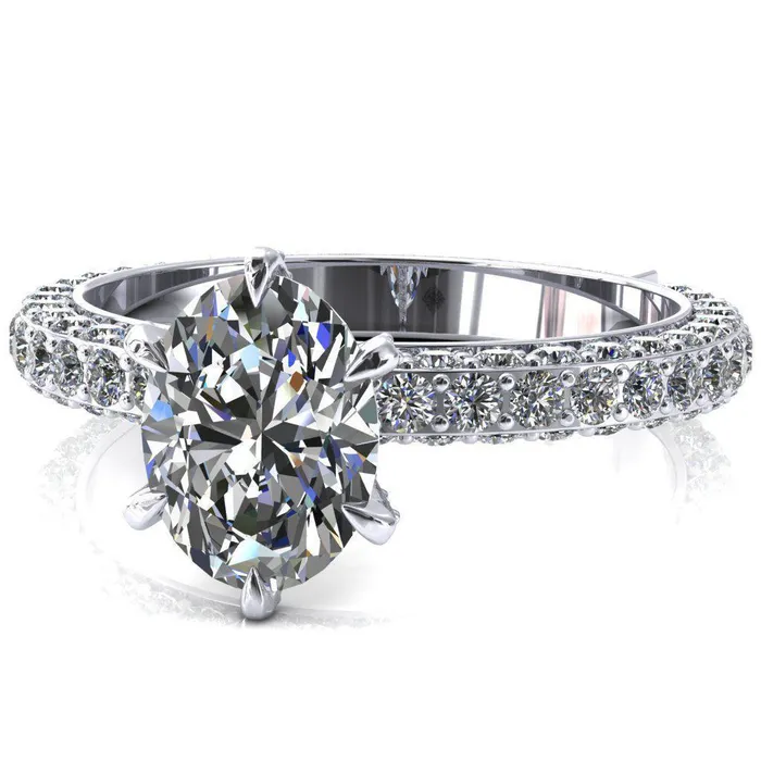 Fire Brilliance Rings Vanessa Oval Center Stone 6 Claw Prongs 34 Pav Eternity Engagement Ring