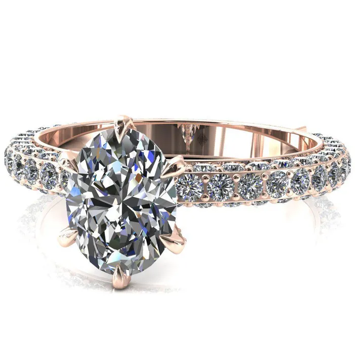 Fire Brilliance Rings Vanessa Oval Center Stone 6 Claw Prongs 34 Pav Eternity Engagement Ring