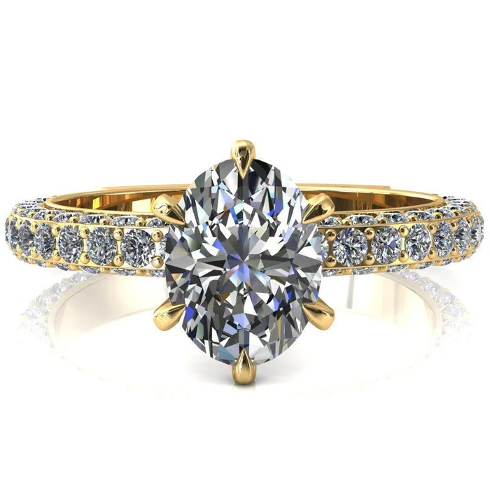 Fire Brilliance Rings Vanessa Oval Center Stone 6 Claw Prongs 34 Pav Eternity Engagement Ring