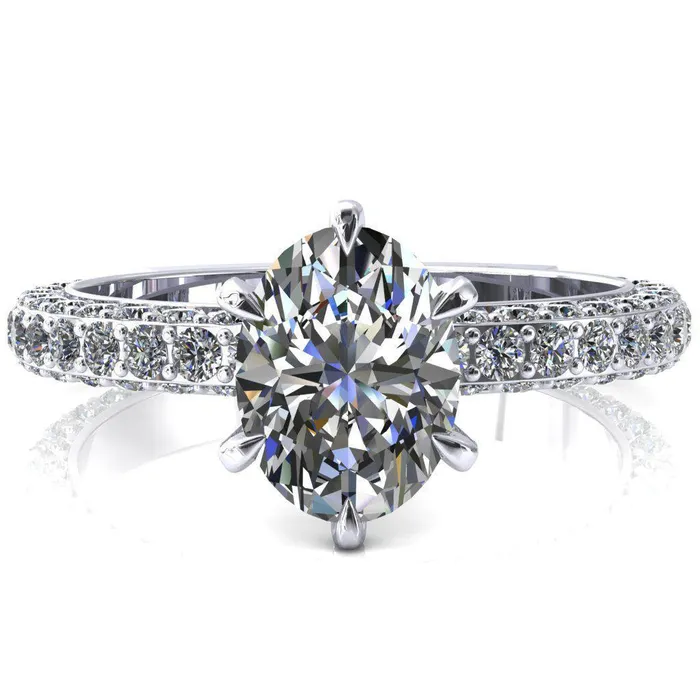 Fire Brilliance Rings Vanessa Oval Center Stone 6 Claw Prongs 34 Pav Eternity Engagement Ring