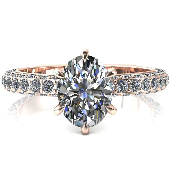Fire Brilliance Rings Vanessa Oval Center Stone 6 Claw Prongs 34 Pav Eternity Engagement Ring