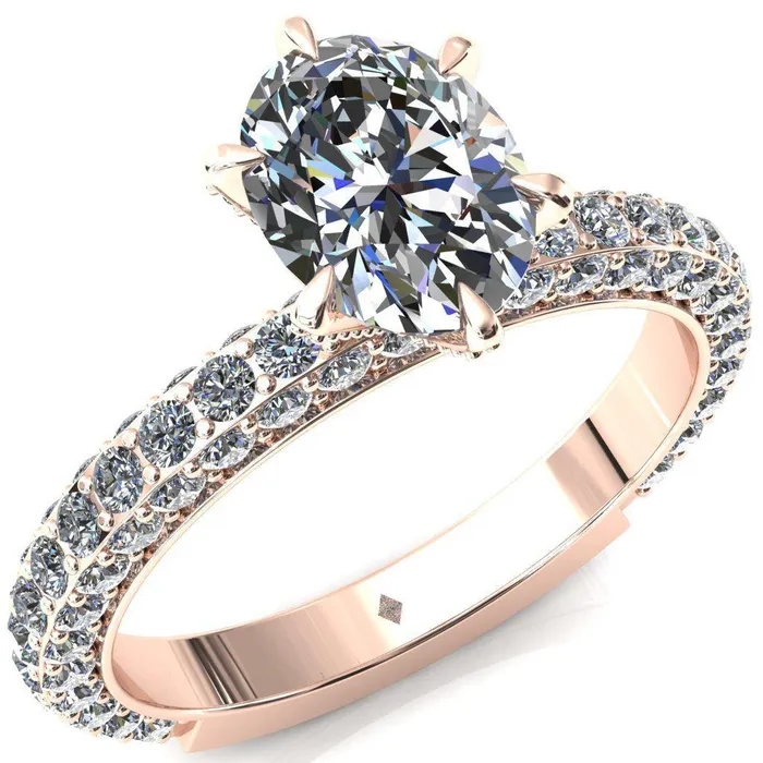 Fire Brilliance Rings Vanessa Oval Center Stone 6 Claw Prongs 34 Pav Eternity Engagement Ring