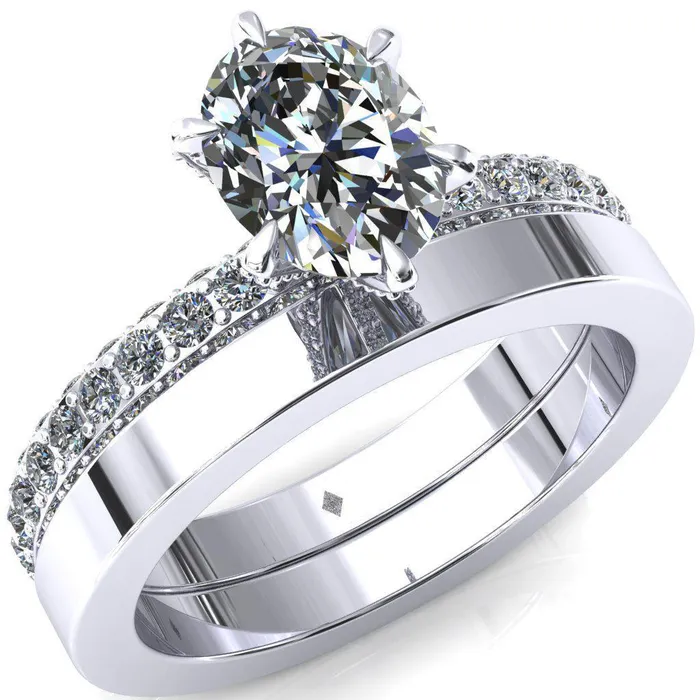 Fire Brilliance Rings Vanessa Oval Center Stone 6 Claw Prongs 34 Pav Eternity Engagement Ring