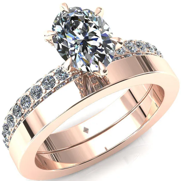 Fire Brilliance Rings Vanessa Oval Center Stone 6 Claw Prongs 34 Pav Eternity Engagement Ring