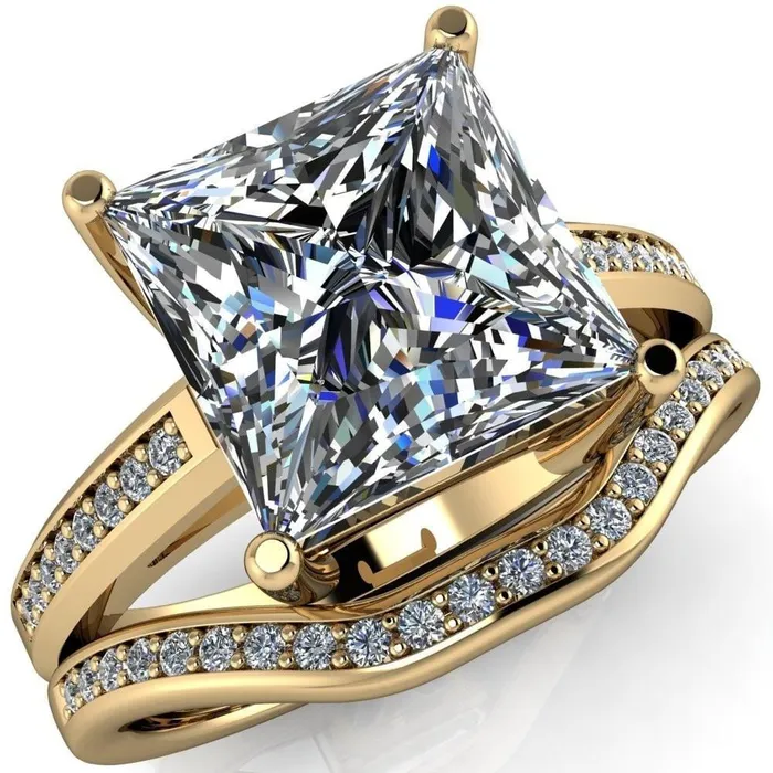 Fire Brilliance Rings Wyatt PrincessSquare Moissanite Diamond Channel Under Bezel Cathedral Ring Fire Brilliance Rings Wyatt PrincessSquare Moissanite Diamond Channel Under Bezel Cathedral Ring