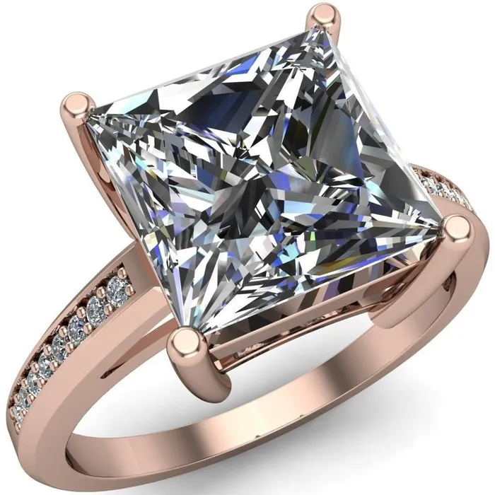 Fire Brilliance Rings Wyatt PrincessSquare Moissanite Diamond Channel Under Bezel Cathedral Ring