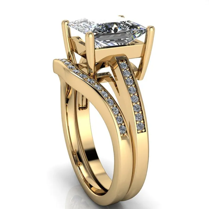 Fire Brilliance Rings Wyatt PrincessSquare Moissanite Diamond Channel Under Bezel Cathedral Ring