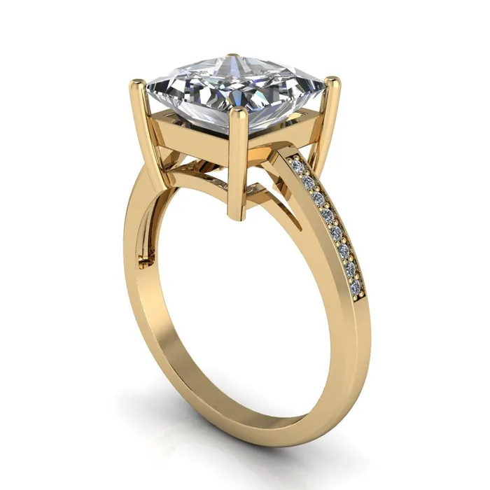 Fire Brilliance Rings Wyatt PrincessSquare Moissanite Diamond Channel Under Bezel Cathedral Ring