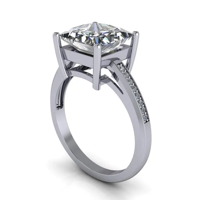 Fire Brilliance Rings Wyatt PrincessSquare Moissanite Diamond Channel Under Bezel Cathedral Ring