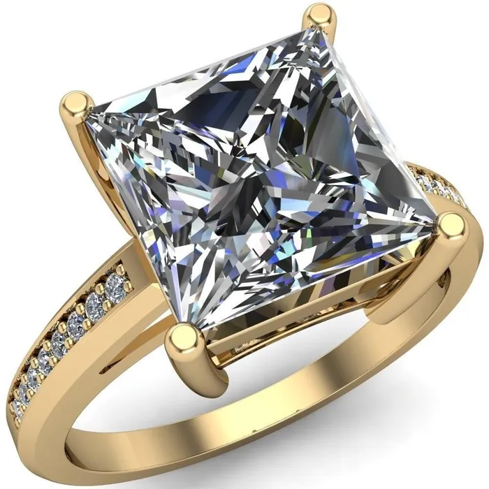 Fire Brilliance Rings Wyatt PrincessSquare Moissanite Diamond Channel Under Bezel Cathedral Ring