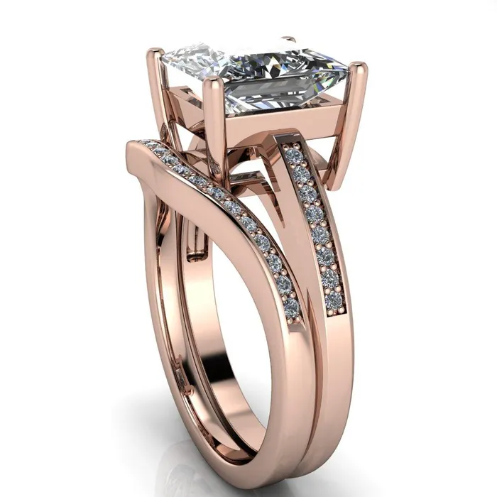 Fire Brilliance Rings Wyatt PrincessSquare Moissanite Diamond Channel Under Bezel Cathedral Ring