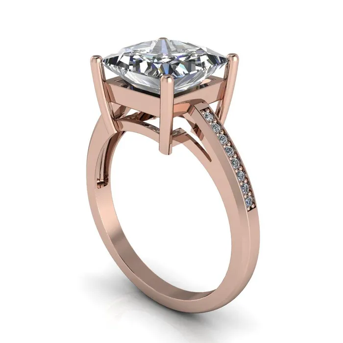 Fire Brilliance Rings Wyatt PrincessSquare Moissanite Diamond Channel Under Bezel Cathedral Ring