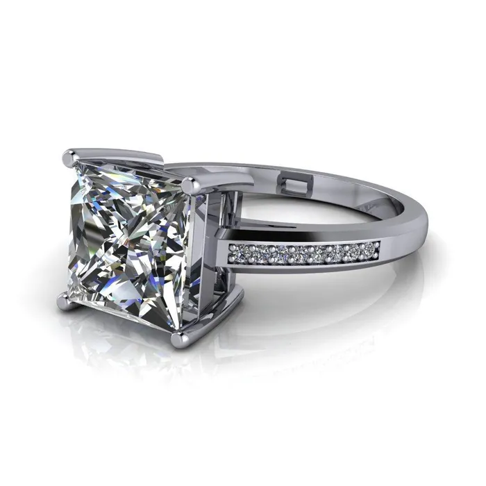 Fire Brilliance Rings Wyatt PrincessSquare Moissanite Diamond Channel Under Bezel Cathedral Ring