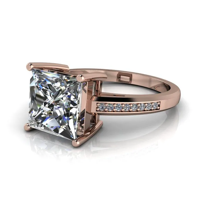 Fire Brilliance Rings Wyatt PrincessSquare Moissanite Diamond Channel Under Bezel Cathedral Ring
