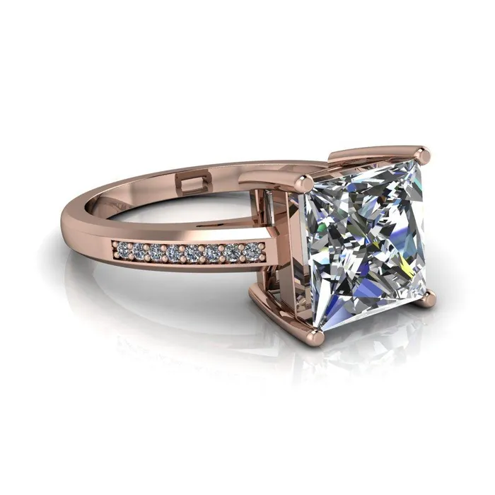 Fire Brilliance Rings Wyatt PrincessSquare Moissanite Diamond Channel Under Bezel Cathedral Ring