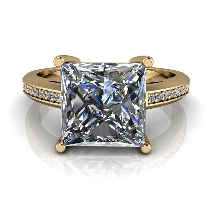 Fire Brilliance Rings Wyatt PrincessSquare Moissanite Diamond Channel Under Bezel Cathedral Ring