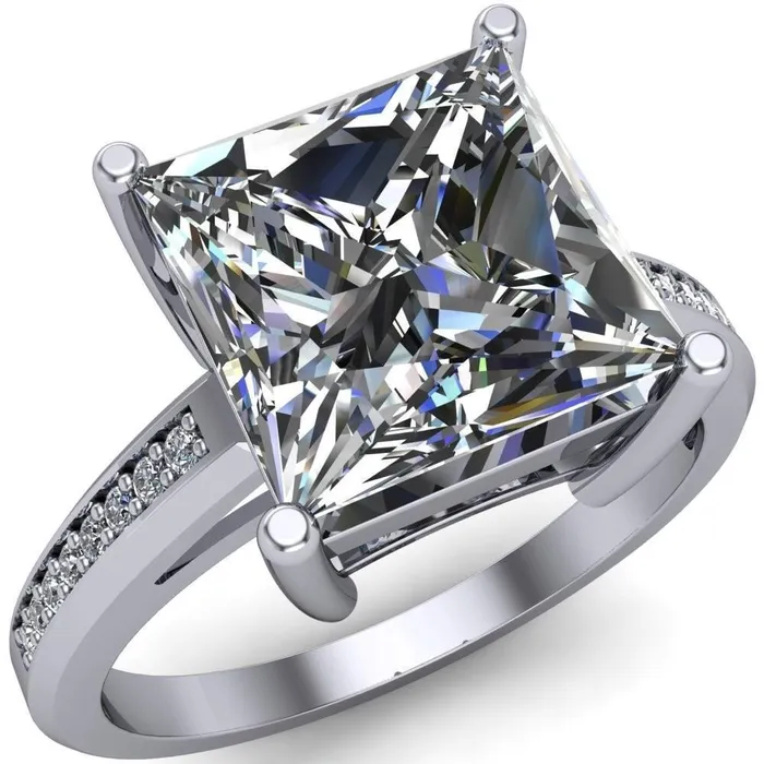 Fire Brilliance Rings Wyatt PrincessSquare Moissanite Diamond Channel Under Bezel Cathedral Ring