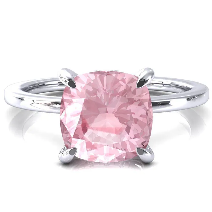 Fire Brilliance Rosy Cushion Pink Sapphire 4 Claw Prong Single Rail Micropave Engagement Ring Rings Fire Brilliance Rosy Cushion Pink Sapphire 4 Claw Prong Single Rail Micropave Engagement Ring Rings