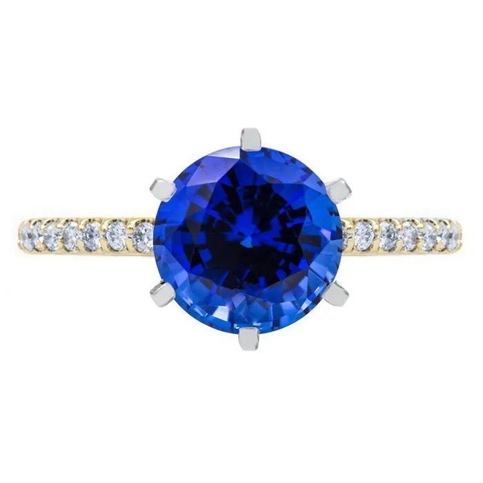 Fire Brilliance Round Blue Sapphire 6 Prongs Diamond Accent Ice Cathedral Solitaire Ring Rings Fire Brilliance Round Blue Sapphire 6 Prongs Diamond Accent Ice Cathedral Solitaire Ring Rings