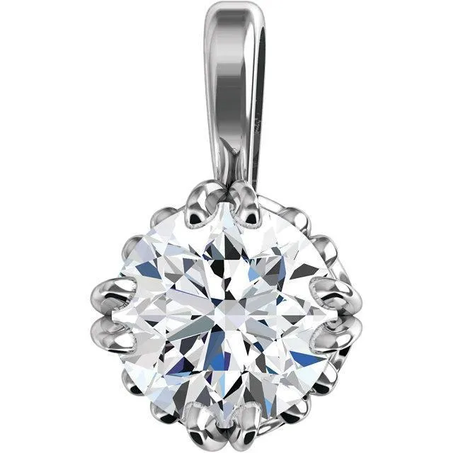 Fire Brilliance Round Moissanite 4 Double Prong Antique Scroll Pendant Necklaces Fire Brilliance Round Moissanite 4 Double Prong Antique Scroll Pendant Necklaces
