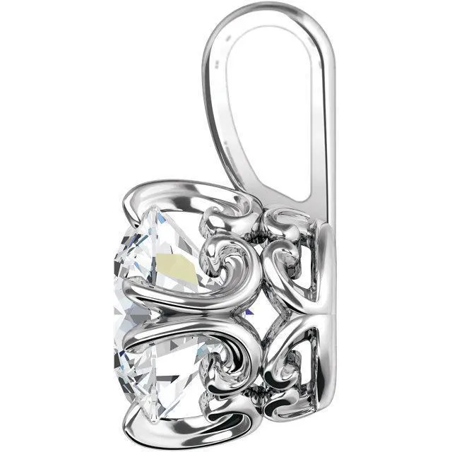 Fire Brilliance Round Moissanite 4 Double Prong Antique Scroll Pendant Necklaces