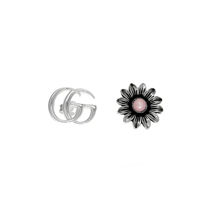 Gucci Earrings Double G Flower Stud Earrings with Pink Mother of Pearl