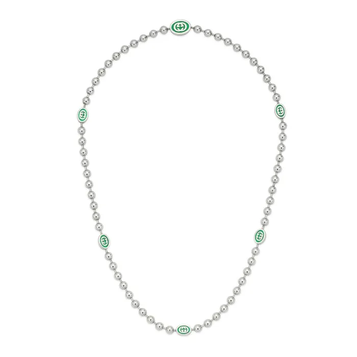 Gucci Interlocking Green Enamel Boule Necklace GUCCI Necklaces