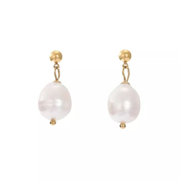Jewelvers Earrings 14K Gold Chunky Drop Pearl Earring Large Statement Pearl Dangle Pearl Studs