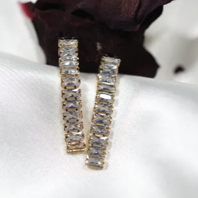 Jewelvers Earrings 18K GoldFilled Baguette Tennis Earrings Jewelvers Earrings 18K GoldFilled Baguette Tennis Earrings