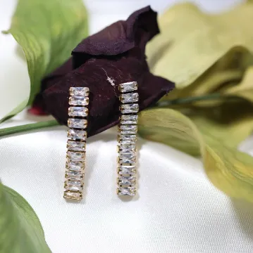 Jewelvers Earrings 18K GoldFilled Baguette Tennis Earrings Jewelvers Earrings 18K GoldFilled Baguette Tennis Earrings