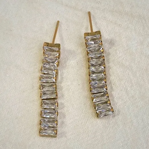 Jewelvers Earrings 18K GoldFilled Baguette Tennis Earrings Jewelvers Earrings 18K GoldFilled Baguette Tennis Earrings