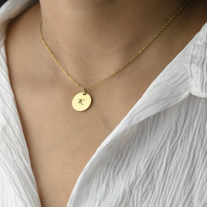 Jewelvers Necklaces 18K GoldFilled Custom Necklace Personalized Disc Necklace Engraved Initial Necklace Jewelvers Necklaces 18K GoldFilled Custom Necklace Personalized Disc Necklace Engraved Initial Necklace
