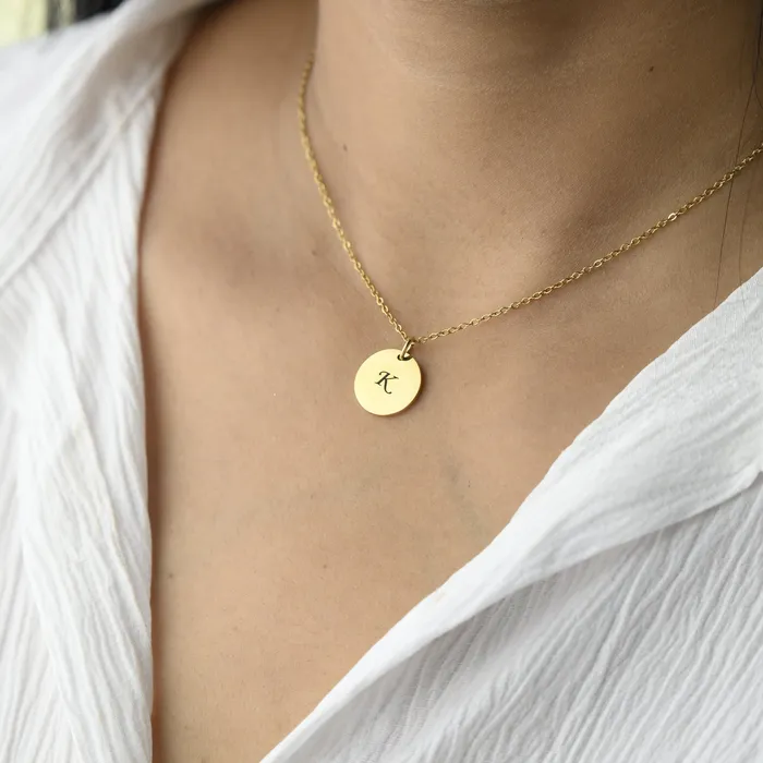 Jewelvers Necklaces 18K GoldFilled Custom Necklace Personalized Disc Necklace Engraved Initial Necklace