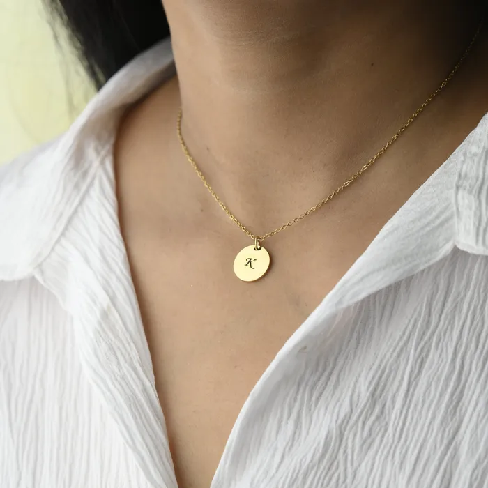 Jewelvers Necklaces 18K GoldFilled Custom Necklace Personalized Disc Necklace Engraved Initial Necklace