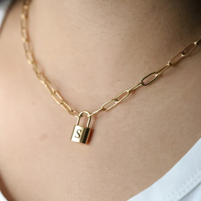 Jewelvers Necklaces 18K Gold Filled Personalized Necklace Initial Custom Necklace Engraved Padlock Choker Necklace Jewelvers Necklaces 18K Gold Filled Personalized Necklace Initial Custom Necklace Engraved Padlock Choker Necklace