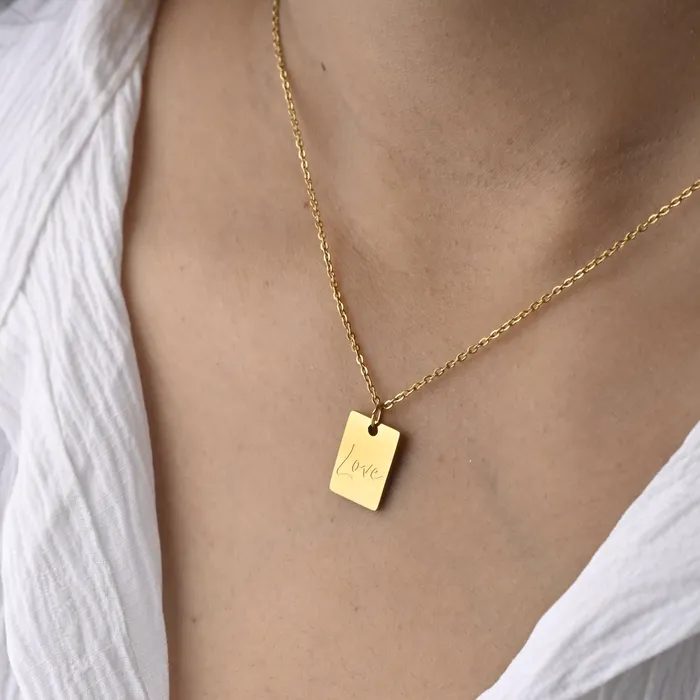 Jewelvers Necklaces 18K GoldFilled Rectangle Love Pendant Necklace
