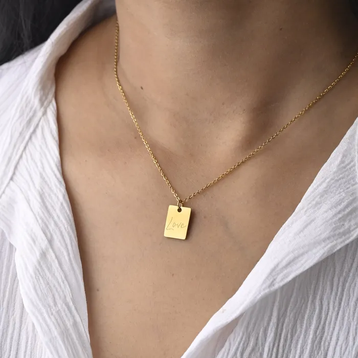 Jewelvers Necklaces 18K GoldFilled Rectangle Love Pendant Necklace Jewelvers Necklaces 18K GoldFilled Rectangle Love Pendant Necklace