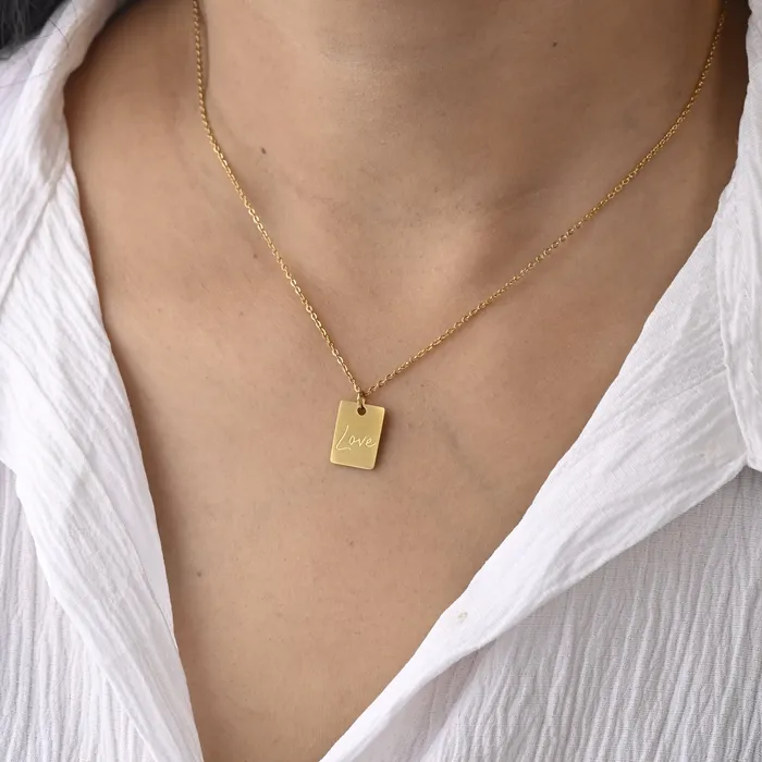 Jewelvers Necklaces 18K GoldFilled Rectangle Love Pendant Necklace Jewelvers Necklaces 18K GoldFilled Rectangle Love Pendant Necklace