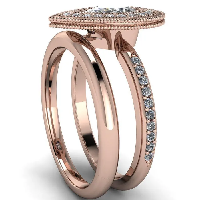 Kasey Pear Center Stone Milgrain Halo Bezel Pinch Diamond Ring Fire Brilliance Rings