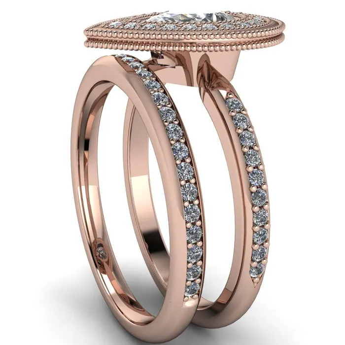 Kasey Pear Center Stone Milgrain Halo Bezel Pinch Diamond Ring Fire Brilliance Rings