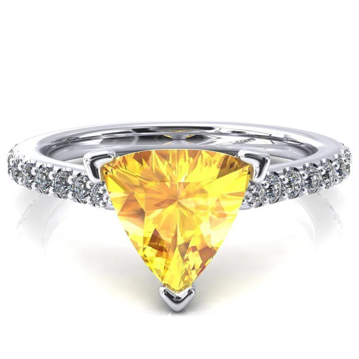 Kelsy Trillion Yellow Sapphire 3 Prong 34 Shared Scalloped Inverted Cathedral Ring Fire Brilliance Rings Kelsy Trillion Yellow Sapphire 3 Prong 34 Shared Scalloped Inverted Cathedral Ring Fire Brilliance Rings